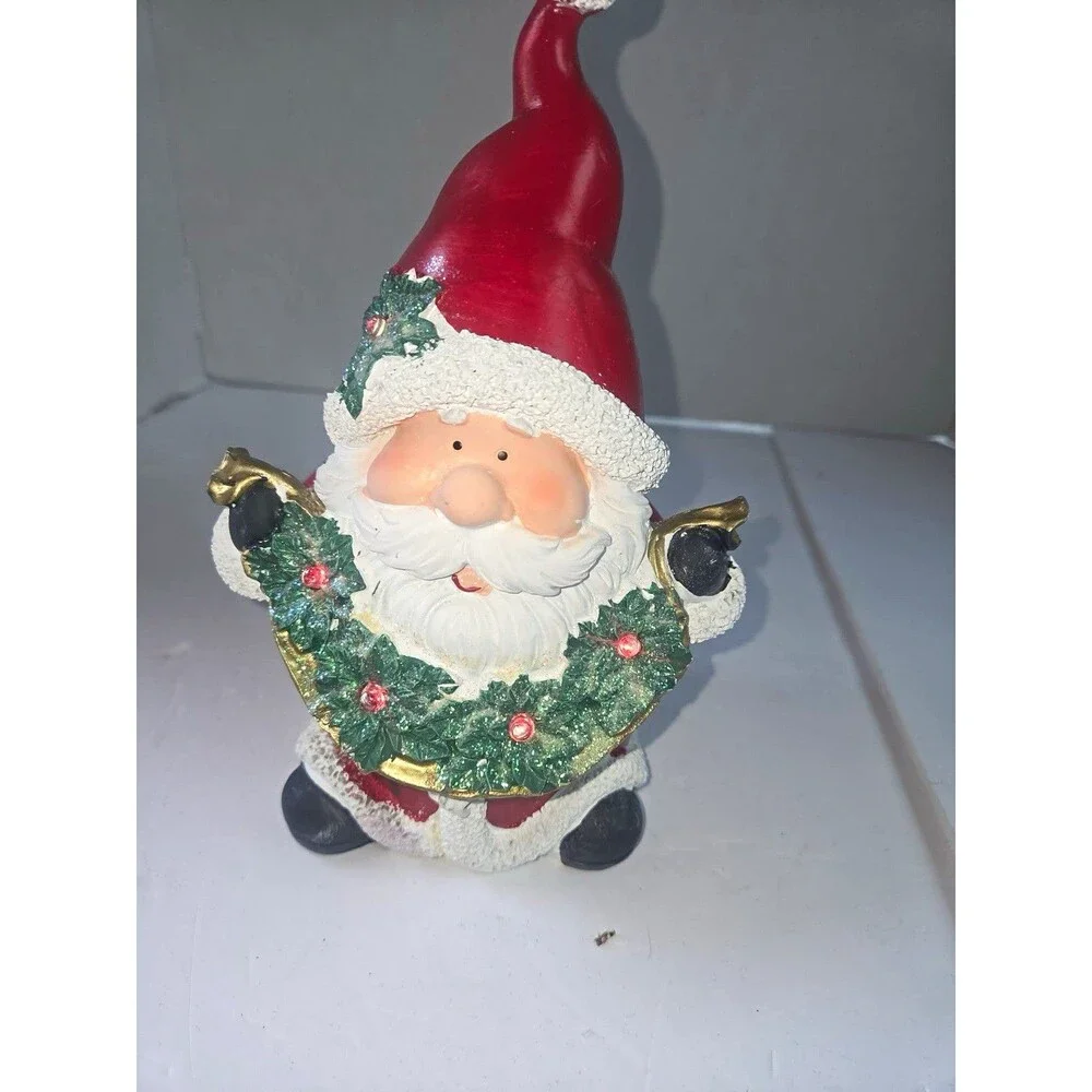 Santa Claus Holding Wreath Hand Painted Resin Figurine Christmas Decor light up
